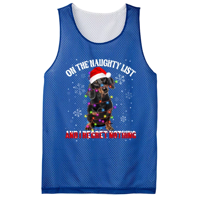 Dachshund Santa Hat On The Naughty List I Regret Nothing Cool Gift Mesh Reversible Basketball Jersey Tank