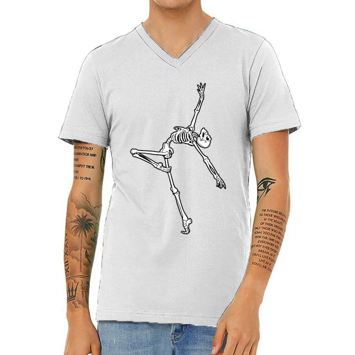 Dancing Skeleton Halloween Ballet Dance Pose V-Neck T-Shirt