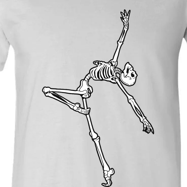 Dancing Skeleton Halloween Ballet Dance Pose V-Neck T-Shirt