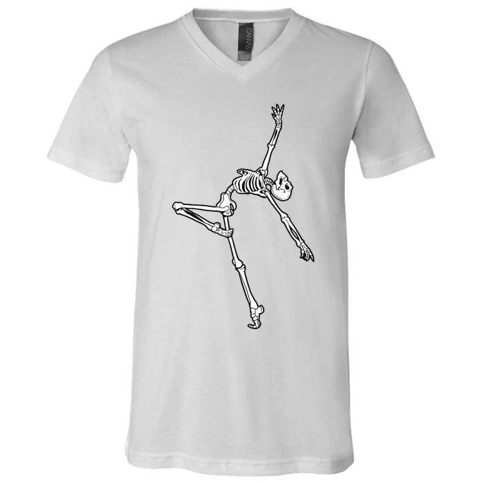 Dancing Skeleton Halloween Ballet Dance Pose V-Neck T-Shirt