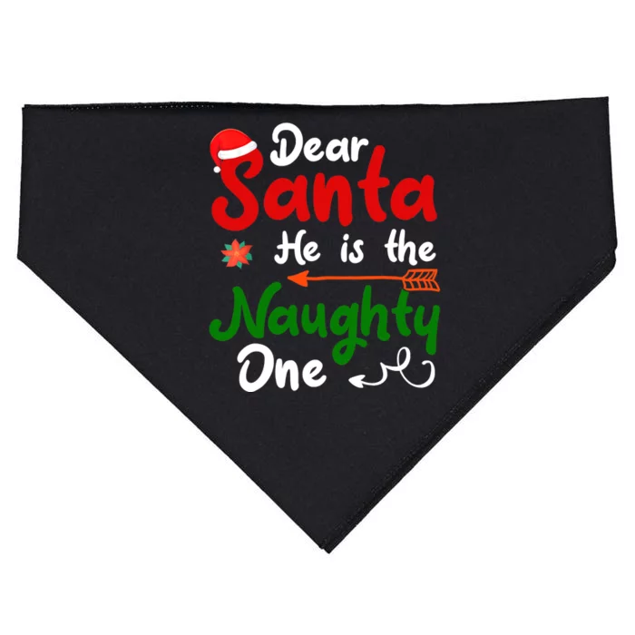 Dear Santa He Is The Naughty One Matching Couples Christmas USA-Made Doggie Bandana