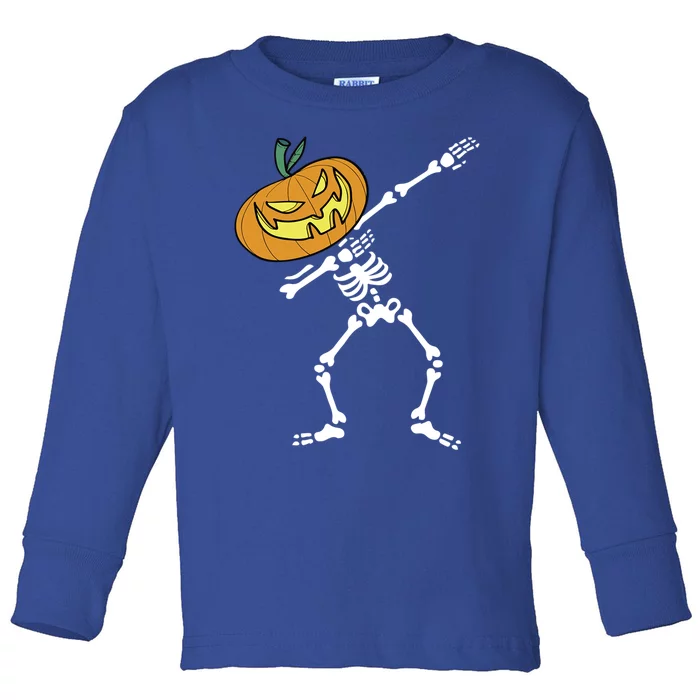 Dabbing Skeleton Halloween Pumpkin Head Face Gift Toddler Long Sleeve Shirt