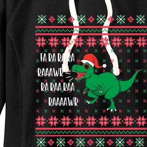 Dinosaur Santa Hat Ugly Sweater Christmas Trex Fa Rawr Rawr Gift Women's Fleece Hoodie