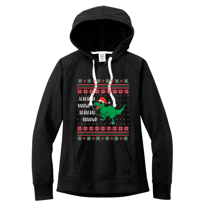 Dinosaur Santa Hat Ugly Sweater Christmas Trex Fa Rawr Rawr Gift Women's Fleece Hoodie