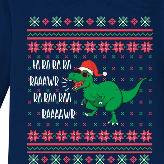 Dinosaur Santa Hat Ugly Sweater Christmas Trex Fa Rawr Rawr Gift Baby Long Sleeve Bodysuit