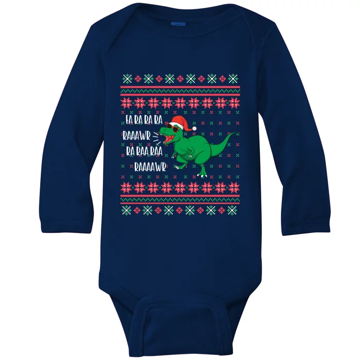 Dinosaur Santa Hat Ugly Sweater Christmas Trex Fa Rawr Rawr Gift Baby Long Sleeve Bodysuit