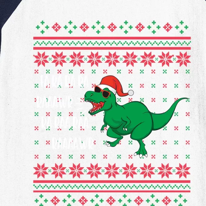 Dinosaur Santa Hat Ugly Sweater Christmas Trex Fa Rawr Rawr Gift Baseball Sleeve Shirt