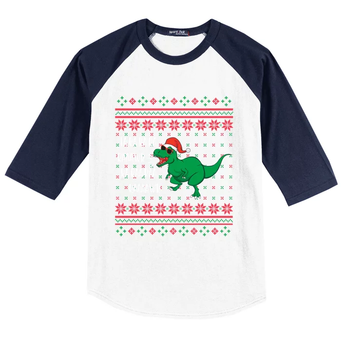 Dinosaur Santa Hat Ugly Sweater Christmas Trex Fa Rawr Rawr Gift Baseball Sleeve Shirt