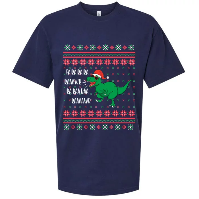 Dinosaur Santa Hat Ugly Sweater Christmas Trex Fa Rawr Rawr Gift Sueded Cloud Jersey T-Shirt