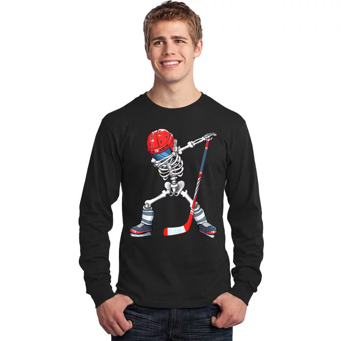 Dabbing Skeleton Hockey Halloween Costume Gift Boy Tall Long Sleeve T-Shirt