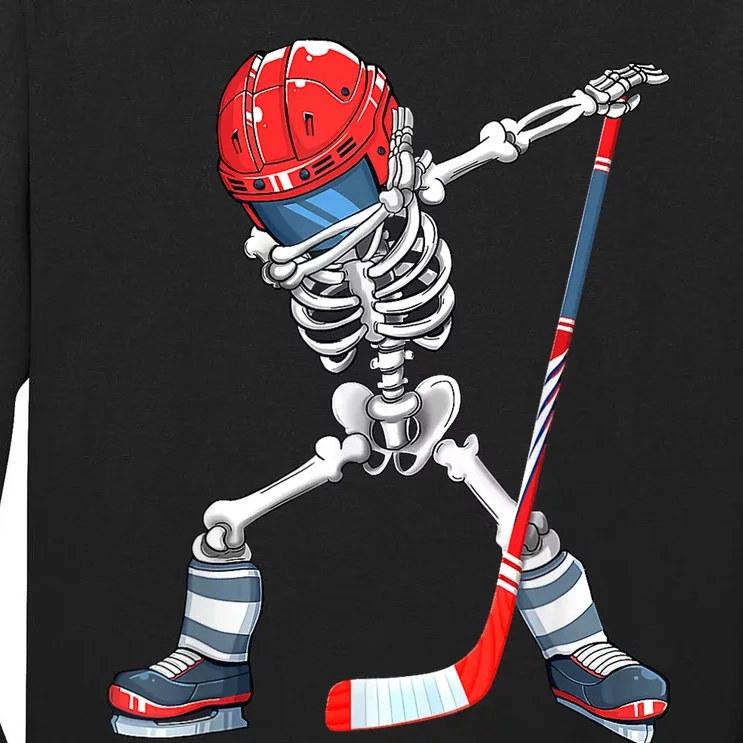 Dabbing Skeleton Hockey Halloween Costume Gift Boy Tall Long Sleeve T-Shirt