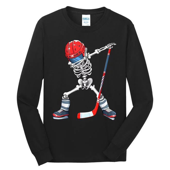 Dabbing Skeleton Hockey Halloween Costume Gift Boy Tall Long Sleeve T-Shirt