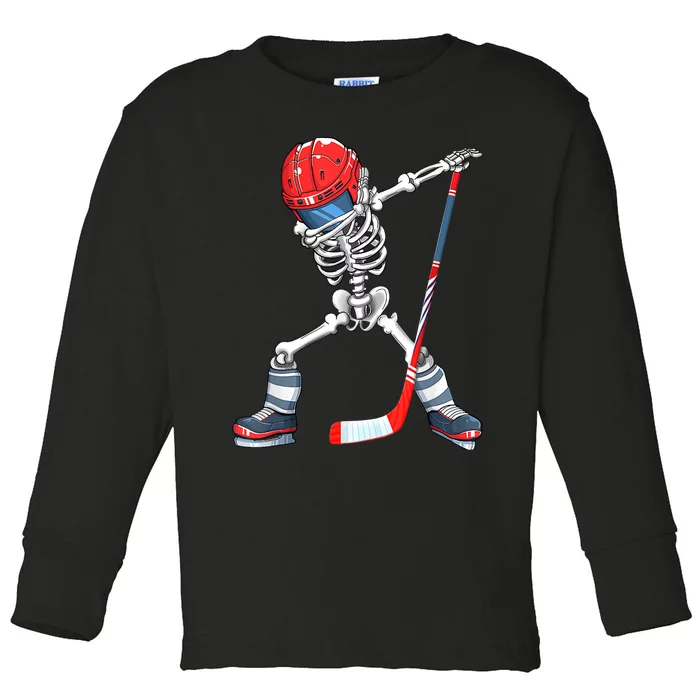 Dabbing Skeleton Hockey Halloween Costume Gift Boy Toddler Long Sleeve Shirt