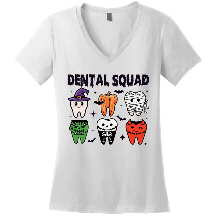 Dental Squad Halloween Cute Spooky Teeth Costume Dentist Women's V-Neck T-Shirt