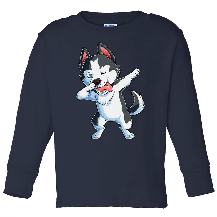 Dabbing Siberian Husky Dog Lover Dab Funny Gifts Toddler Long Sleeve Shirt