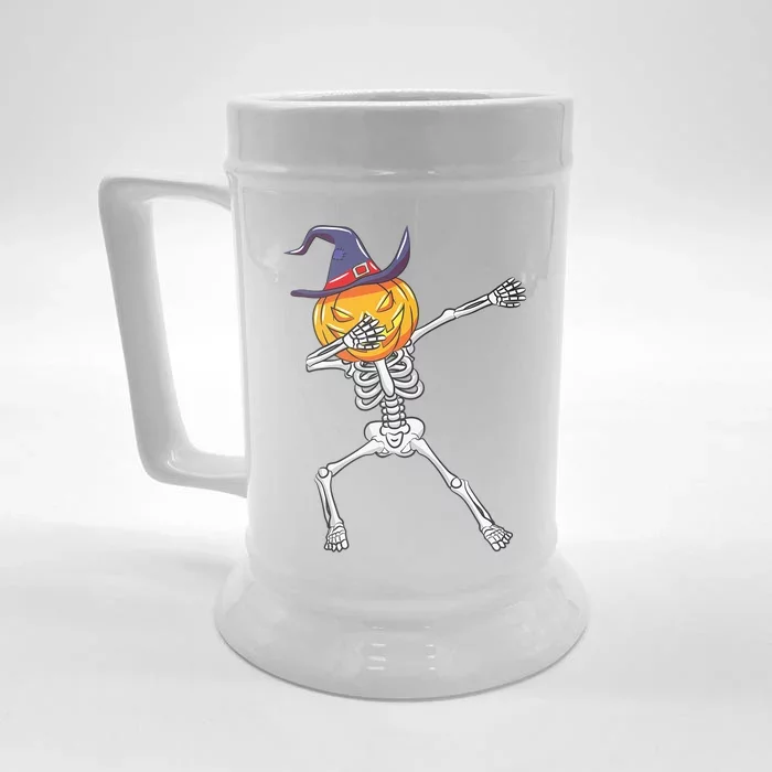 Dabbing Skeleton Halloween Pumpkin Cute Gift Front & Back Beer Stein