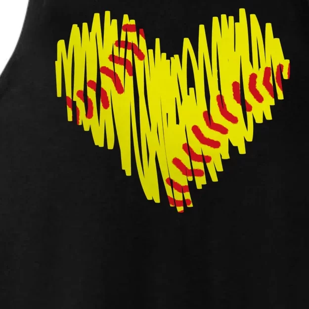 Distressed Softball Heart Ladies Tri-Blend Wicking Tank