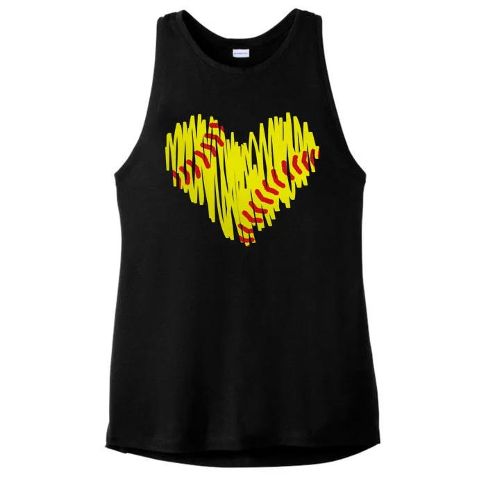 Distressed Softball Heart Ladies Tri-Blend Wicking Tank