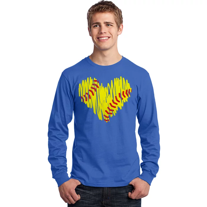 Distressed Softball Heart Long Sleeve Shirt