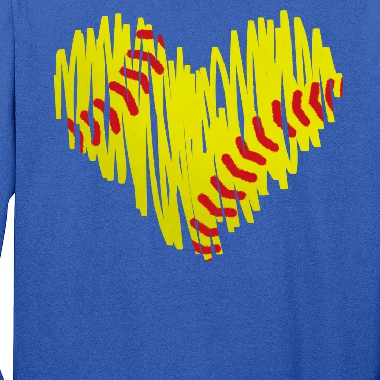 Distressed Softball Heart Long Sleeve Shirt