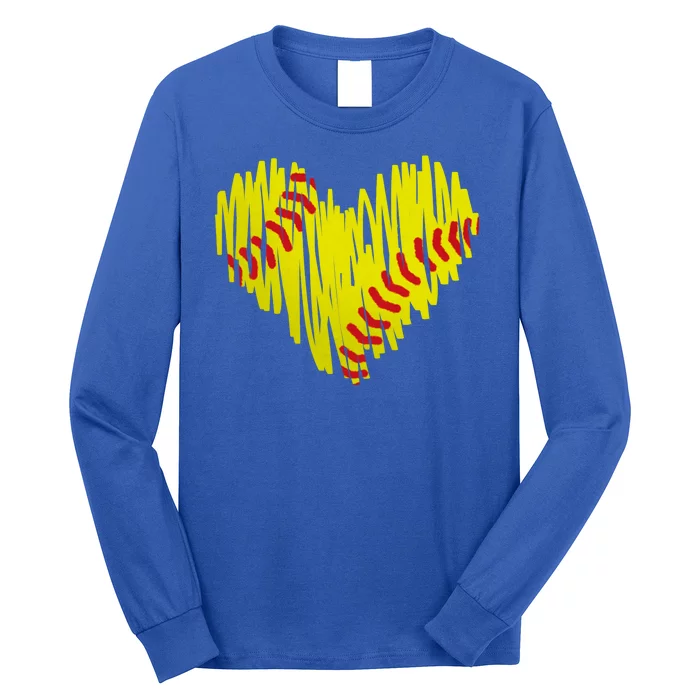 Distressed Softball Heart Long Sleeve Shirt