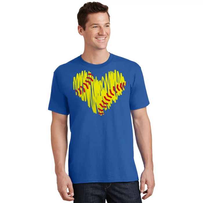 Distressed Softball Heart T-Shirt