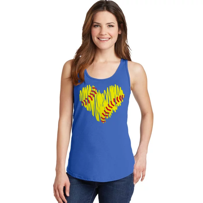 Distressed Softball Heart Ladies Essential Tank