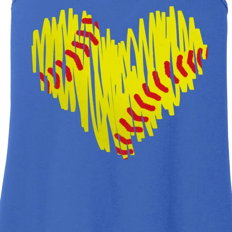 Distressed Softball Heart Ladies Essential Tank