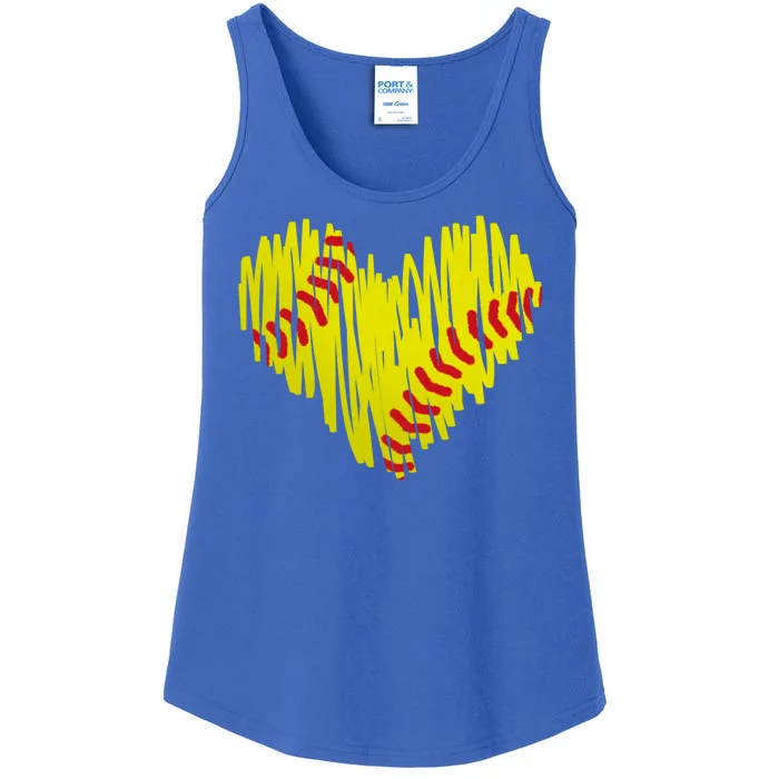 Distressed Softball Heart Ladies Essential Tank