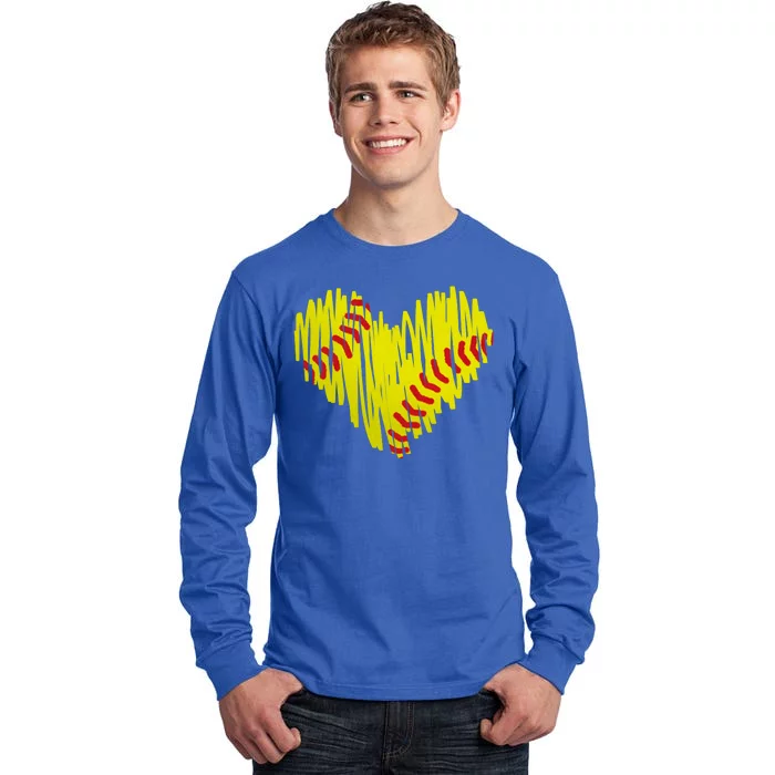 Distressed Softball Heart Tall Long Sleeve T-Shirt