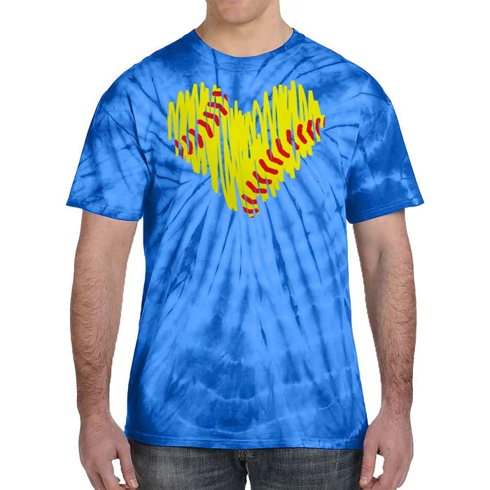 Distressed Softball Heart Tie-Dye T-Shirt