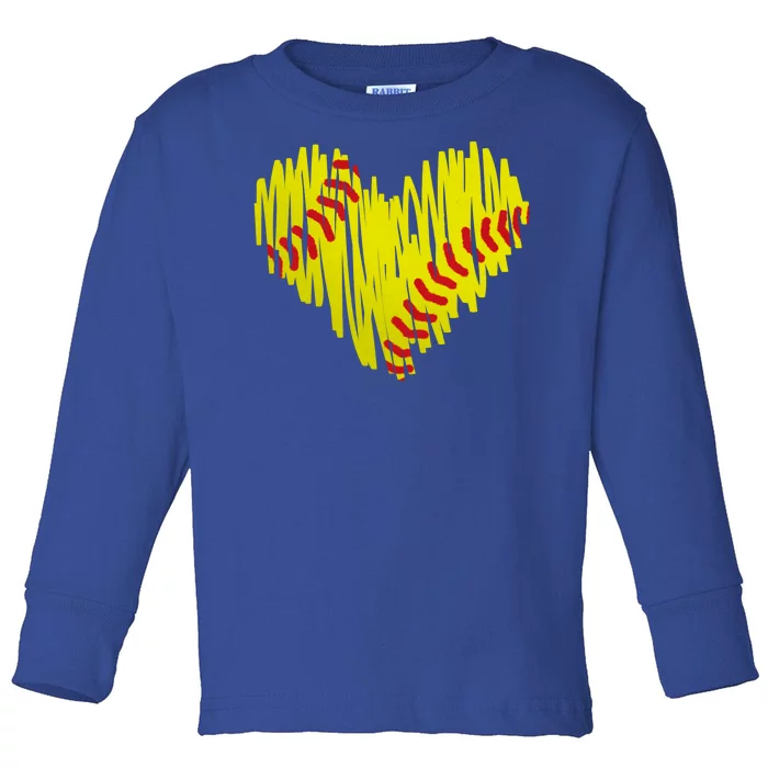 Distressed Softball Heart Toddler Long Sleeve Shirt