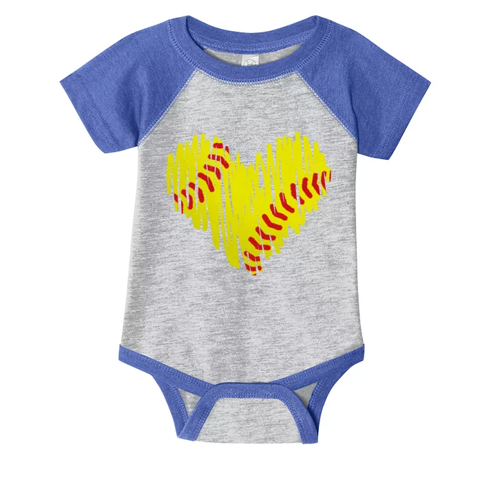 Distressed Softball Heart Infant Baby Jersey Bodysuit