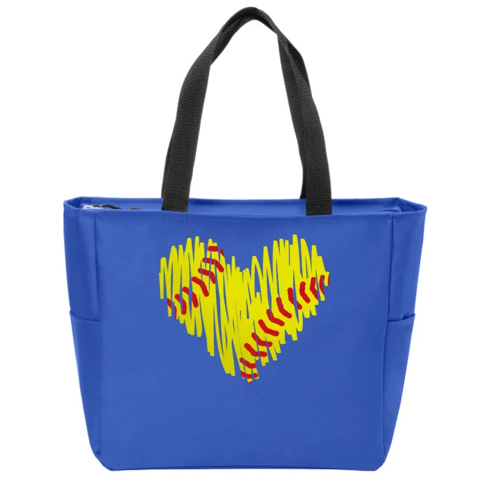 Distressed Softball Heart Zip Tote Bag