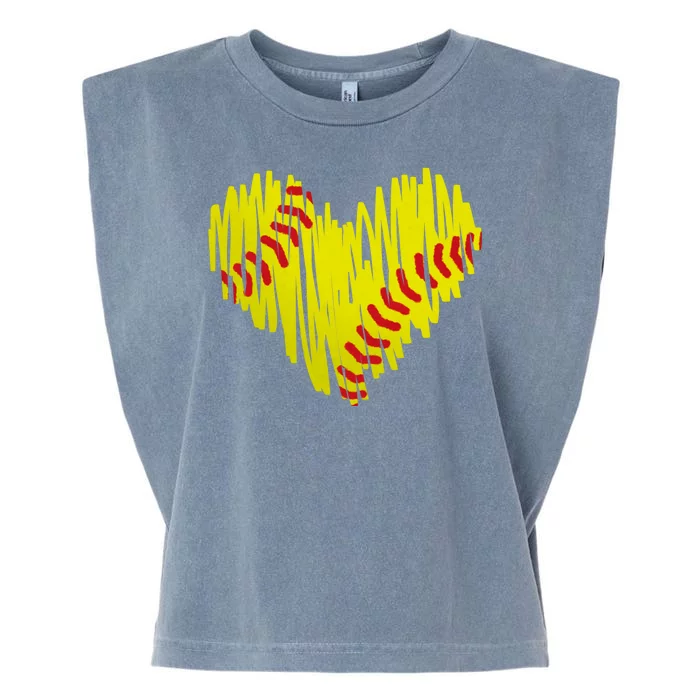 Distressed Softball Heart Garment-Dyed Women's Muscle Tee