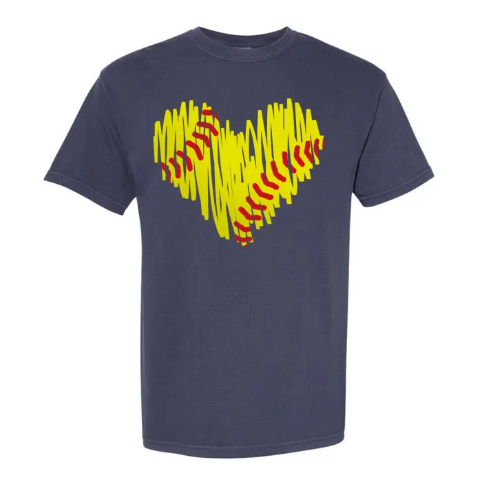 Distressed Softball Heart Garment-Dyed Heavyweight T-Shirt