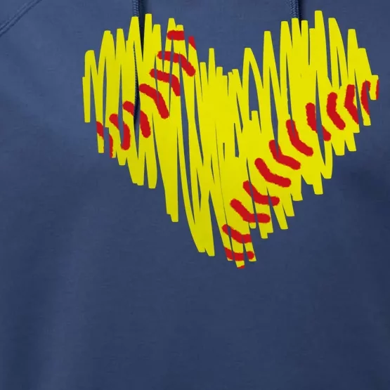 Distressed Softball Heart Performance Fleece Hoodie