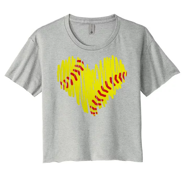 Distressed Softball Heart Women's Crop Top Tee