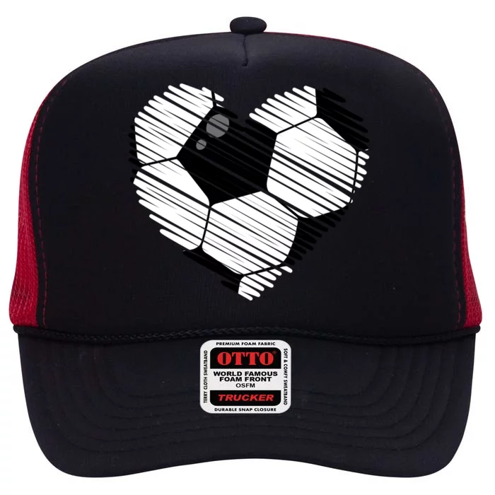 Distressed Soccer Heart High Crown Mesh Trucker Hat