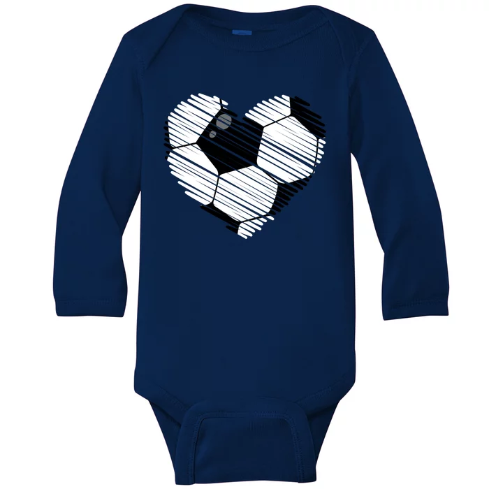 Distressed Soccer Heart Baby Long Sleeve Bodysuit