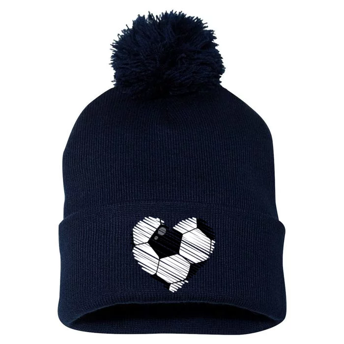 Distressed Soccer Heart Pom Pom 12in Knit Beanie