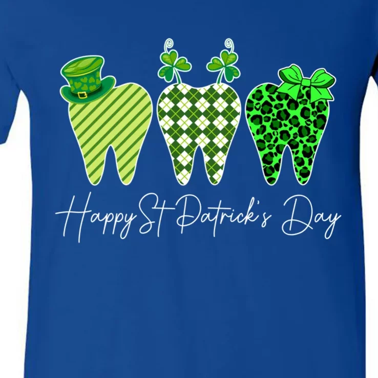 Dental Squad Happy St Patricks Day Lucky Dental Leopard Gift V-Neck T-Shirt