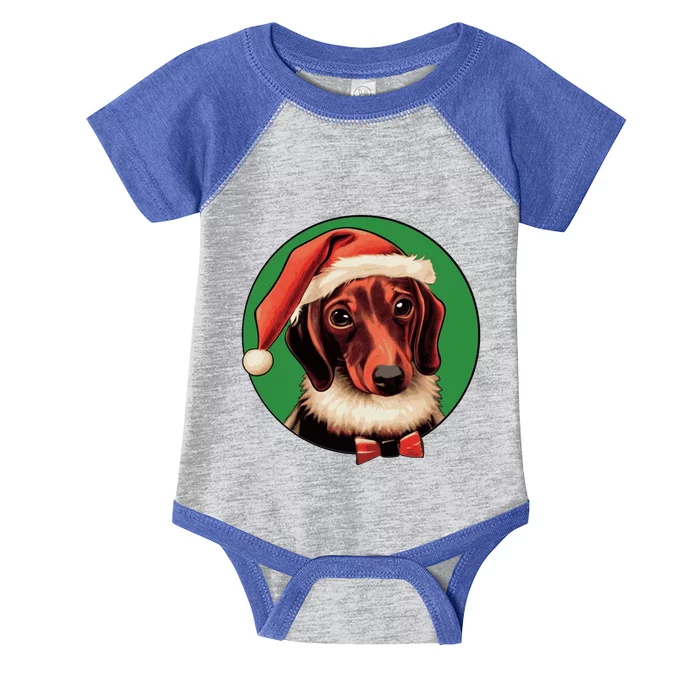 Dachshund Santa Hat Doxie Christmas Gift Infant Baby Jersey Bodysuit