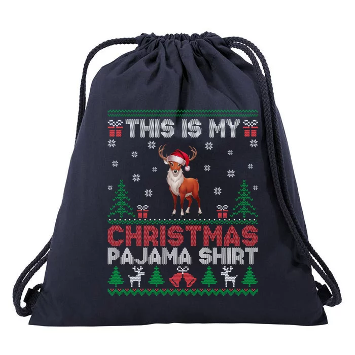 Deer Santa Hat Matching Ugly Christmas Drawstring Bag