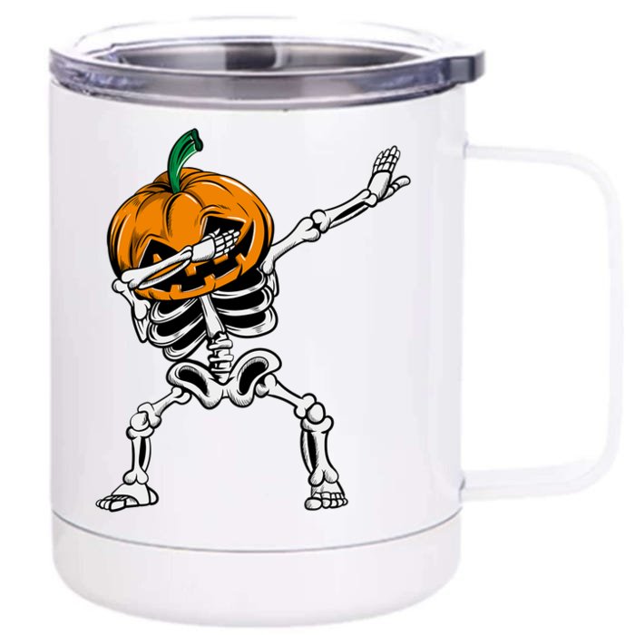 Dabbing Skeleton Halloween Ghost Party Costume Pumpkin Dab Meaningful Gift Front & Back 12oz Stainless Steel Tumbler Cup