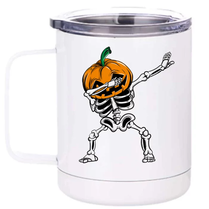 Dabbing Skeleton Halloween Ghost Party Costume Pumpkin Dab Meaningful Gift Front & Back 12oz Stainless Steel Tumbler Cup