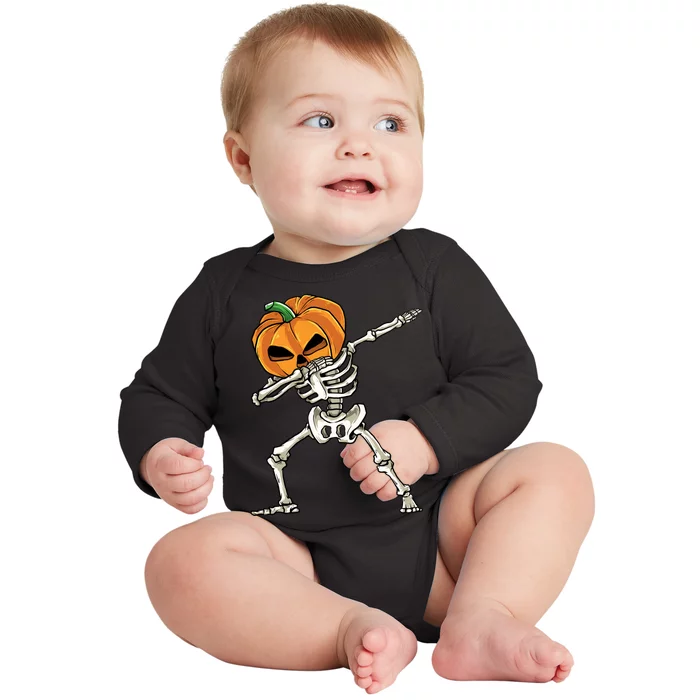 Dabbing Skeleton Halloween 2024 Baby Long Sleeve Bodysuit