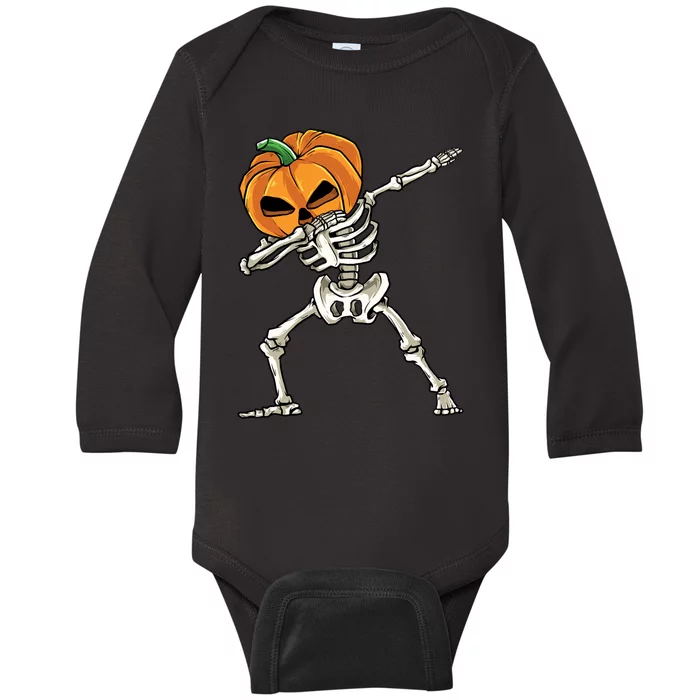 Dabbing Skeleton Halloween 2024 Baby Long Sleeve Bodysuit