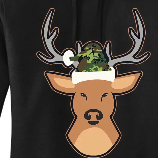 Deer Santa Hat Design Camo Christmas Women's Pullover Hoodie