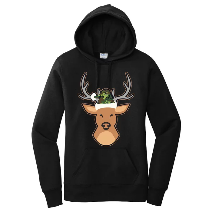 Deer Santa Hat Design Camo Christmas Women's Pullover Hoodie